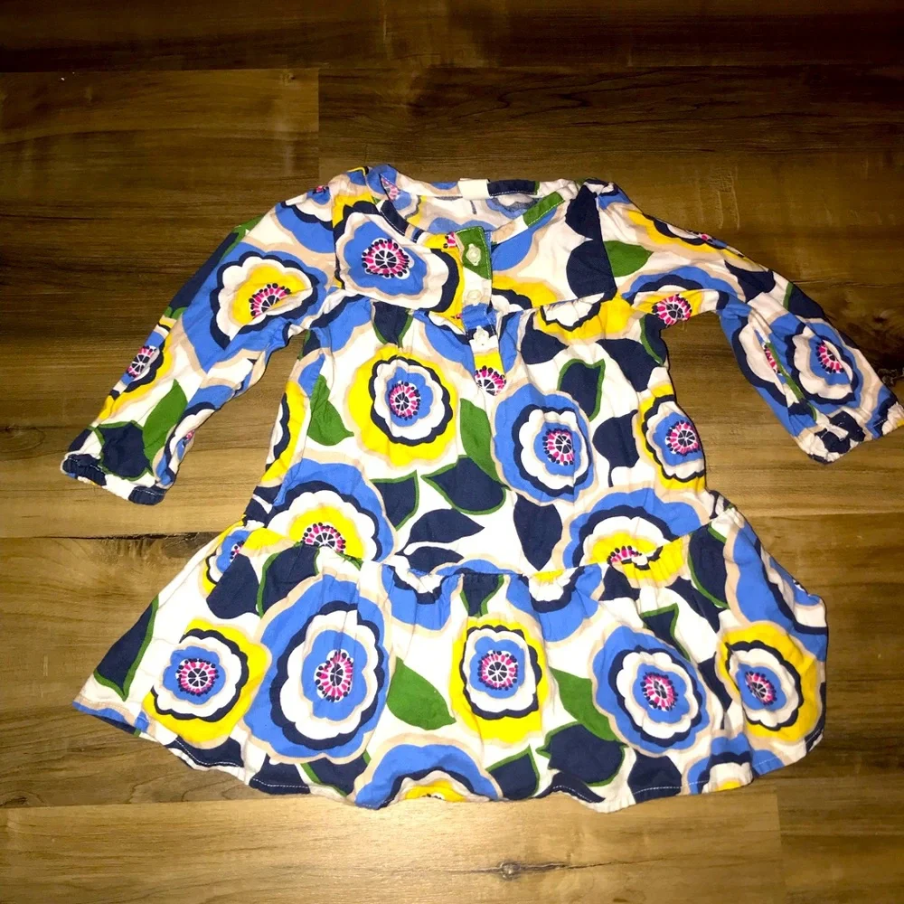 Retro Groovy Floral Tiered Long Sleeve Dress | Mod | Vintage | Baby Girl